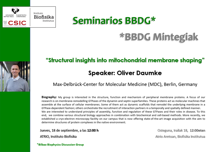 BBDG Seminar: "Structural insights into mitochondrial membrane shaping" BBDG Seminar: "Structural insights into mitochondrial membrane shaping"