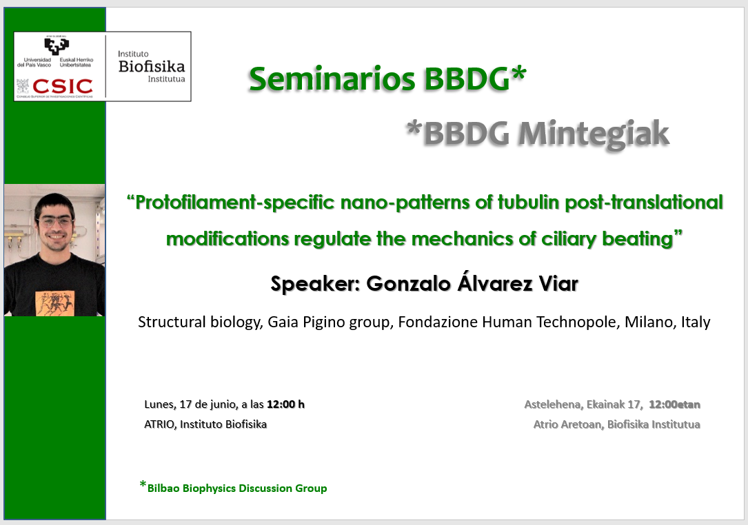 BBDG Seminars: "Protofilament-specific nano-patterns of tubulin post-translational modilications regulate the mechanics of ciliary beating"