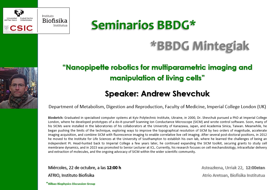 BBDG Seminar: "Nanopipette robotics for multiparametric imaging and manipulation of living cells" BBDG Seminar: "Nanopipette robotics for multiparametric imaging and manipulation of living cells"