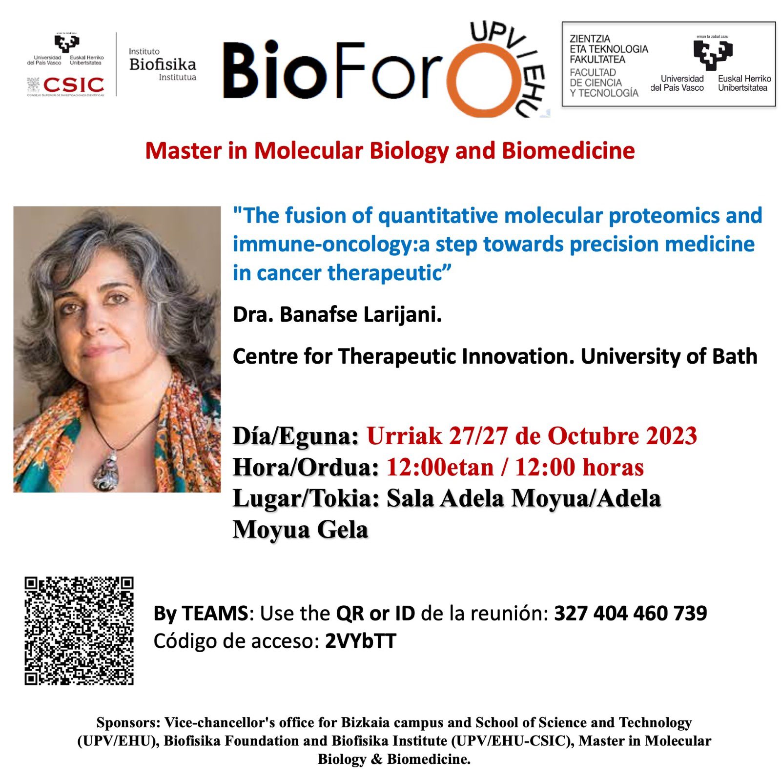 BioForo seminar: "The fusion of quantitative molecular proteomics and immune-oncology: a step towards precision medicine in cancer therapeutic"