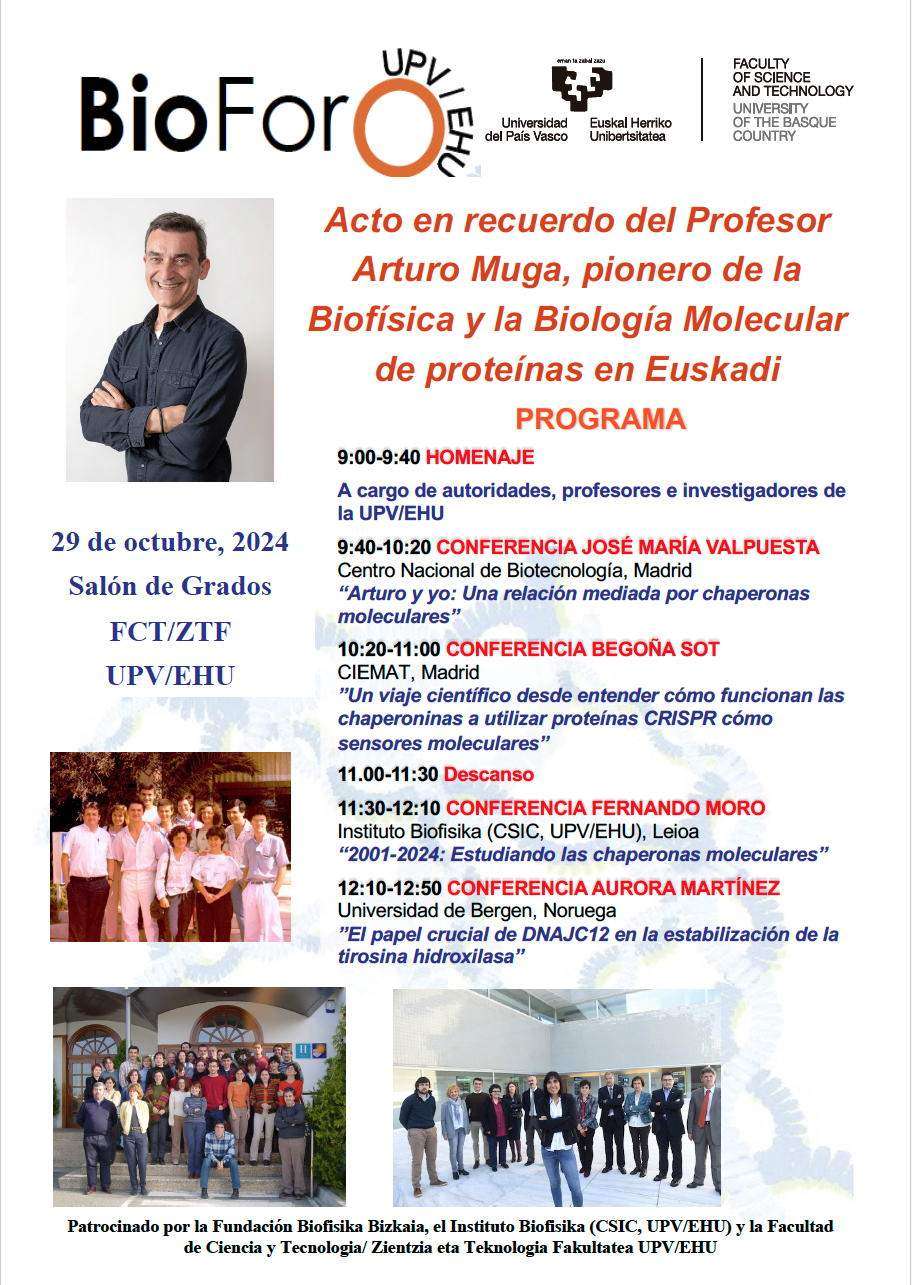 Acto en recuerdo del Profesor Arturo Muga, pionero de la Biofísica y la Biología Molecular de proteínas en Euskadi