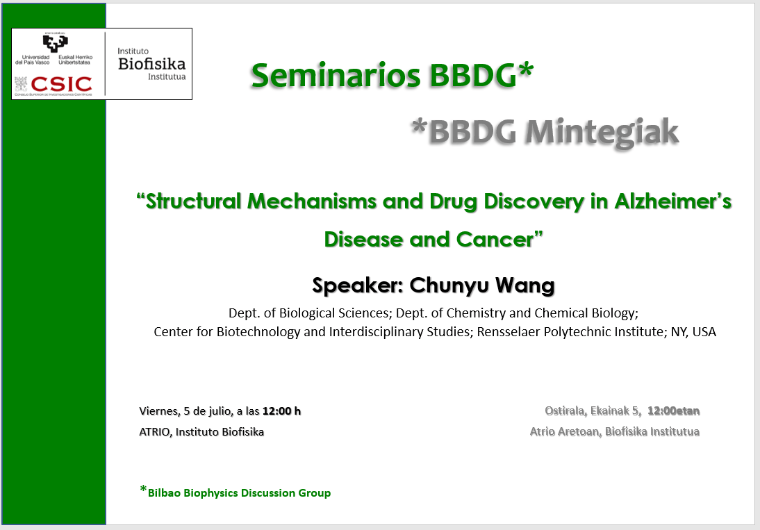 BBDG Seminar: "Structural Mechanisms and Drug Discovery in Alzheimer's Disease and Cancer"